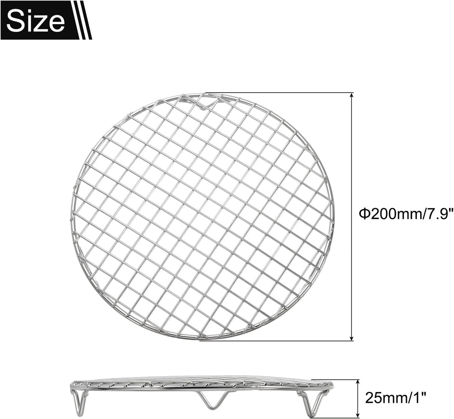 uxcell Round Cooking Rack with Legs, Dia 7.9 Inch 304 Stainless Steel Barbecue Grill for Cooking Baking Barbecue Air Fryer Racks, Silver