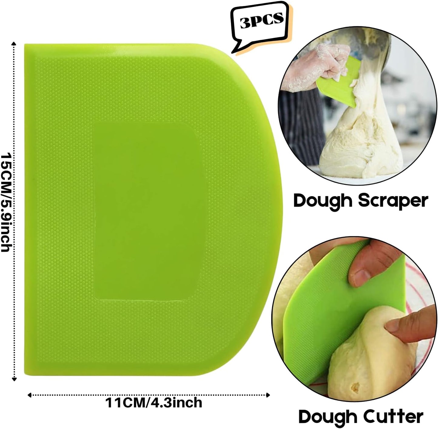 SURDOCA Dough Scraper Bench Scraper - 3P 5.9x4.3" Plastic Flexible Bowl Scraper, Sharp Edge & Angles Cake Scraper. Non-Slip Bakeware Decorating Tools Sculpting & Modeling Tools - White+Blue+White