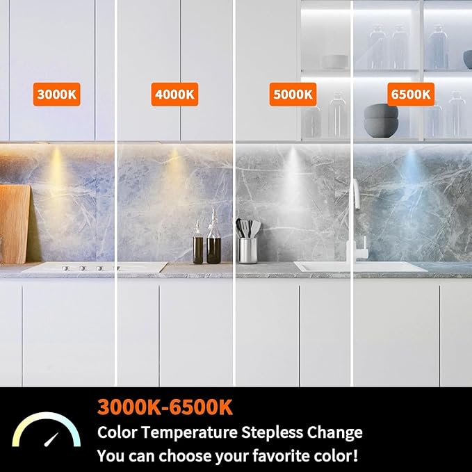 VST Under Cabinet Lights CCT 3000K-6000K, Puck Lights Color Temperature and Brightness Adjustable with Touch Switch and ETL Listed Led Driver, Plug in Led Light for Kitchen Under Cabinet 10pack