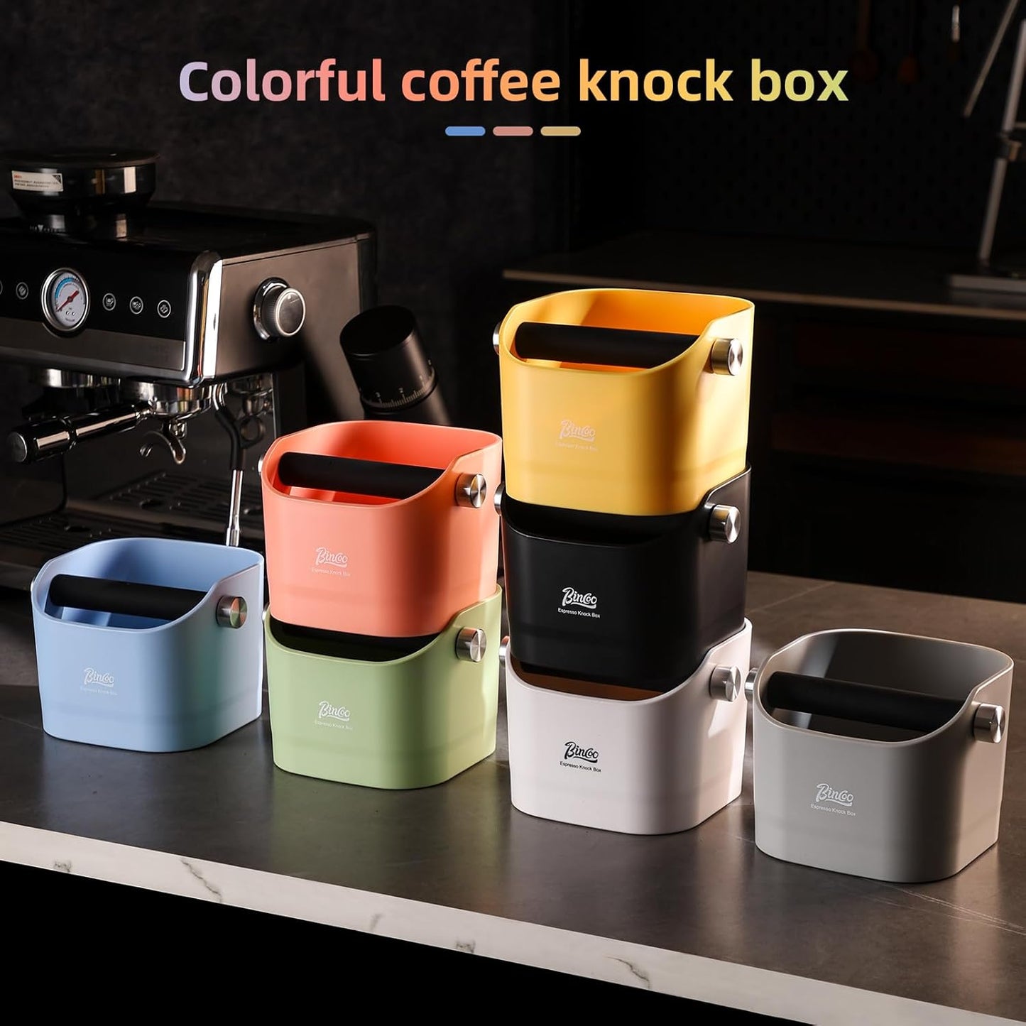 Bincoo Espresso Knock Box -1.2L(15 Cups) Knock Box, Barista Style Coffee Knock Box for Grounds with Removable Shock-Absorbent Knock Bar and Anti-Slip Base, Durable Espresso Accessories.Black