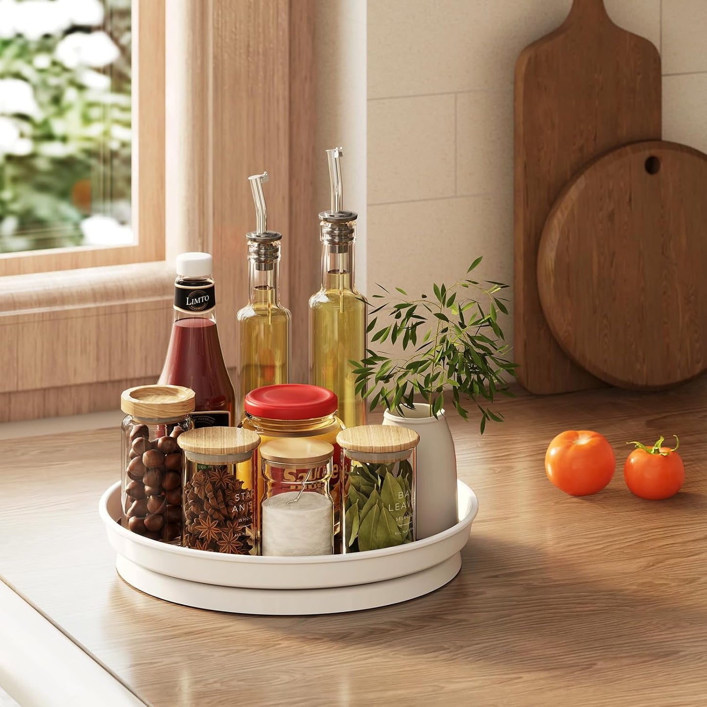 LAMU 1 Pack Lazy Susan Organizer, 10'' Lazy Susan Turntable for Cabinet, Table Top, Pantry, Refrigerator, Kitchen, Rustic Brown