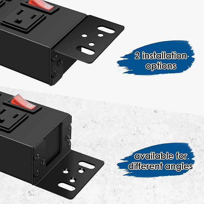 Rack Mount Power Strips,8 Outlet Strips Surge Protector with Individual Switches, PDU Power Strip for Server Racks, 14AWG Heavy-Duty Braided Extension Cord,2700J,15A 125V 1875W (6 FT Cable)