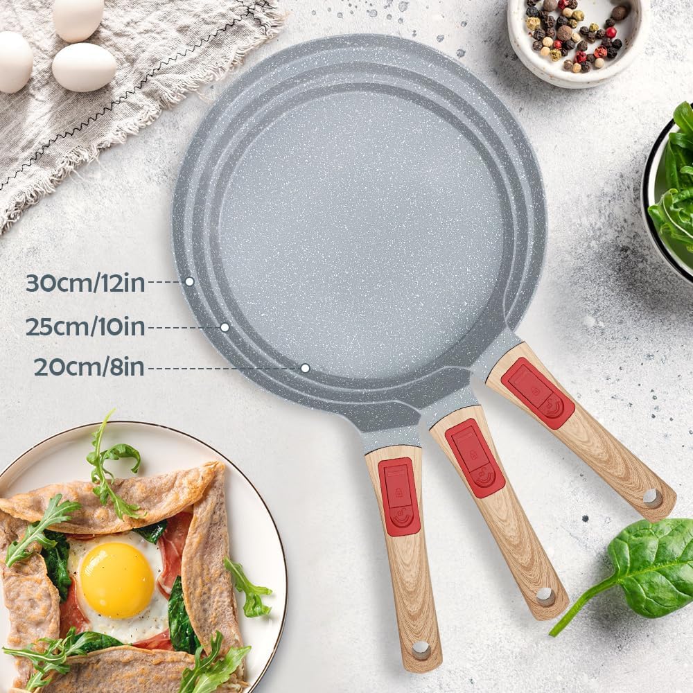 Nonstick Ceramic Crepe Pan, 8 Inch Dosa Pan Pancake Pan with Detachable Handle Round Griddle - Blue