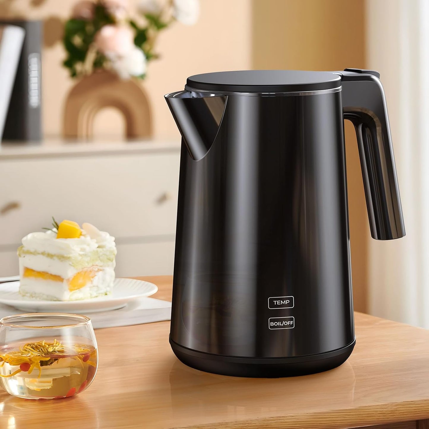 Electric Kettle 1.0L 1200W, 7 Temp Settings, 4H Keep-Warm, Fast-Boil Stainless Steel Electric Tea Kettle, 120V Water Boiler with Auto-Shut Off, Cool Touch PP Exterior for Home Office, Black