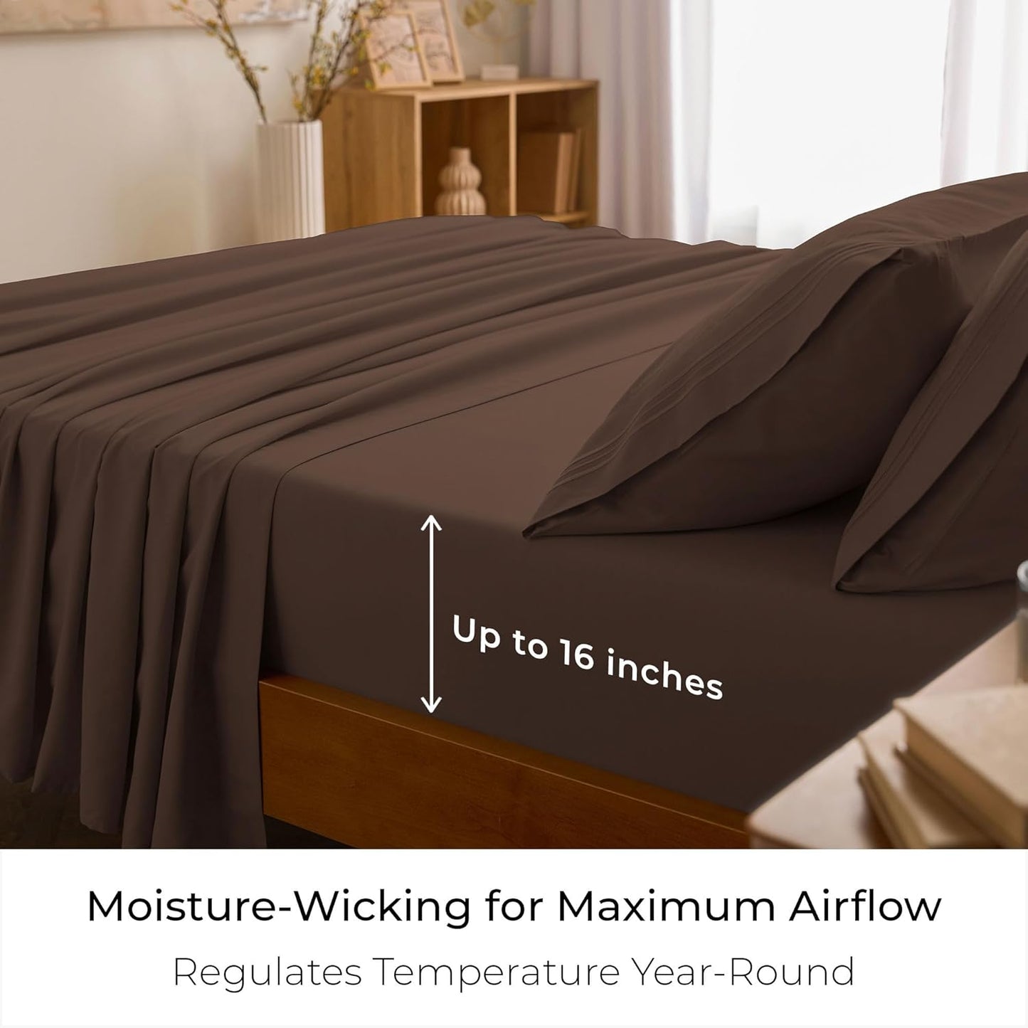 Mellanni California King Sheets Set - 4 PC Iconic Collection Bedding - Hotel Luxury, Extra Soft, Cooling Bed Sheets - Wrinkle, Fade, Stain Resistant (Cal King, Brown)