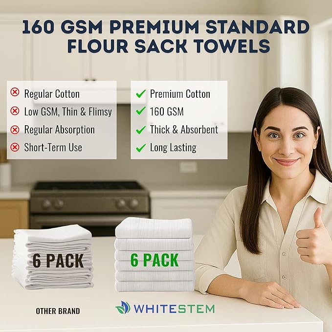 Flour Sack Towels | Tea Towel for Crafts| Kitchen | Dish | Cotton Blank Towel for Embroidery| Baking Bread Proofing Linen Cover| Thick Absorbent Quick Dry | 6 Pack 28"x28" Natural