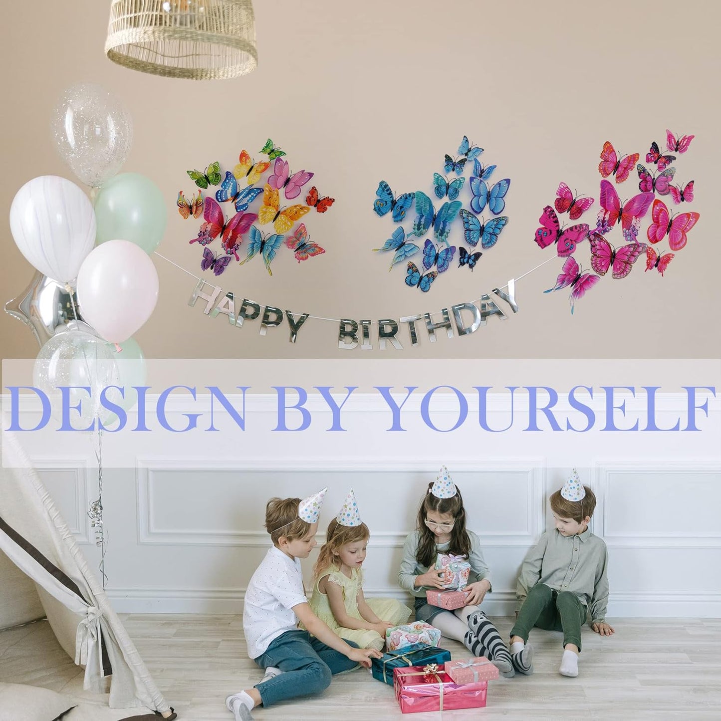 Butterfly Wall Decor 24/48 PCS, 3D Butterflies Stickers for Party Decorations with Magnets(Blue, 24)