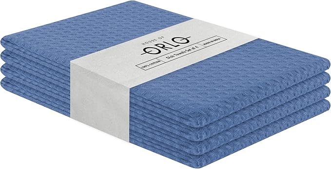 Sky Blue Waffle Kitchen Towels, 16x26 Inches, Absorbent, Durable, 100% Cotton, Soft, Quick Drying, Machine Washable, Perfect for Drying Dishes, Multipurpose Towels, Everyday Use, 4 Pack