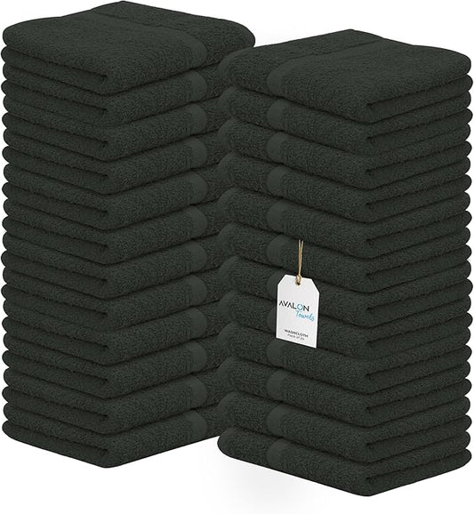 Avalon Towels Cotton Washcloths – (Pack of 24) Size 12x12 Inches, 100% Ring Spun Cotton, Soft & Absorbent Face Towels, Gym Towels, Hotel and Spa Quality, Reusable Fingertip Towels (Grey)