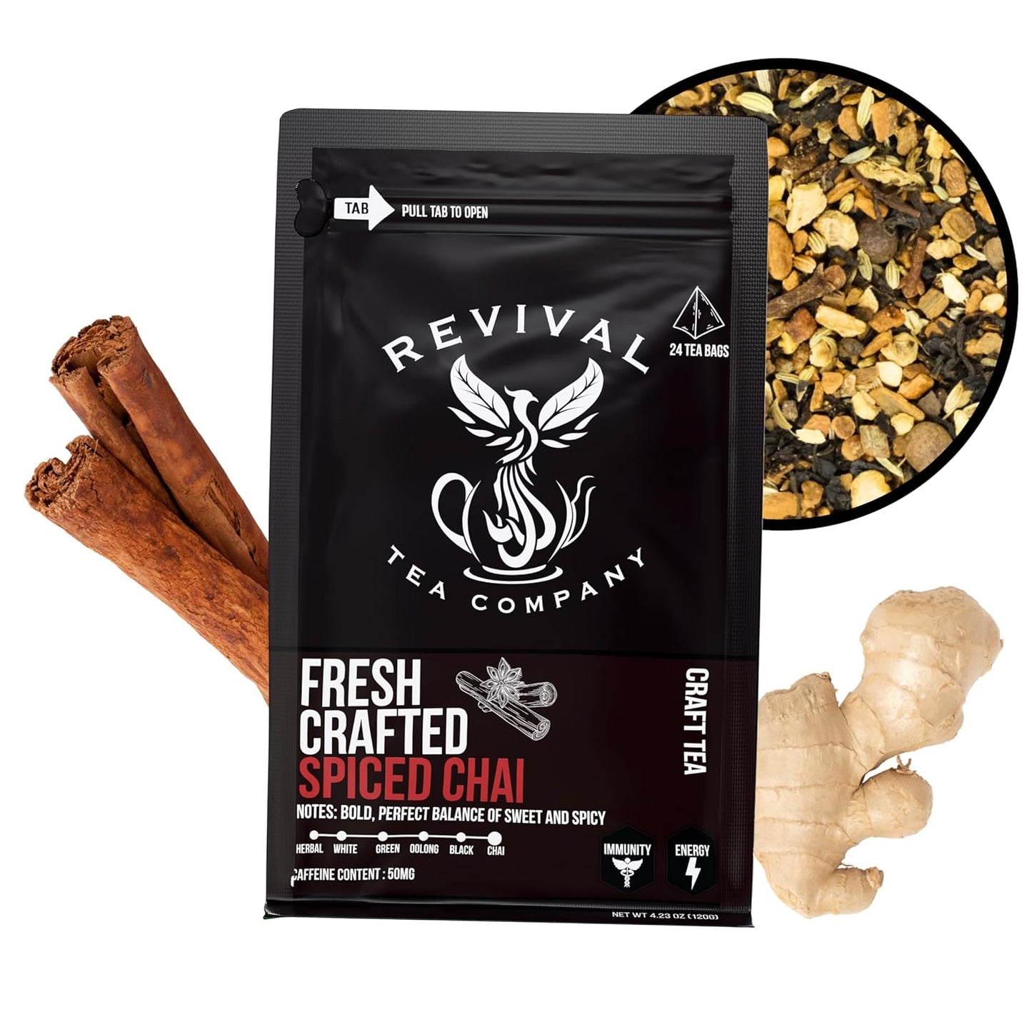 Revival Tea Company Fresh Crafted Spiced Chai Tea - Black Tea Blend with Fresh Spiced Chai Flavor - Loose Leaf 8 Ounces