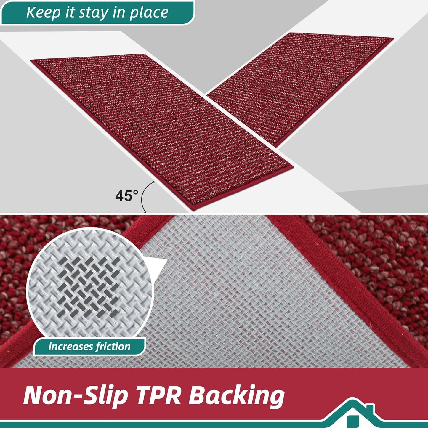 BEQHAUSE Dirt Trapper Door Mat 24" x 36", Non-Slip Washable Doormats Entrance Mat, Dirt Resistant and Absorbent Welcome Mat, Low Profile Floor Mats for Front Back Door and Entryway, Red