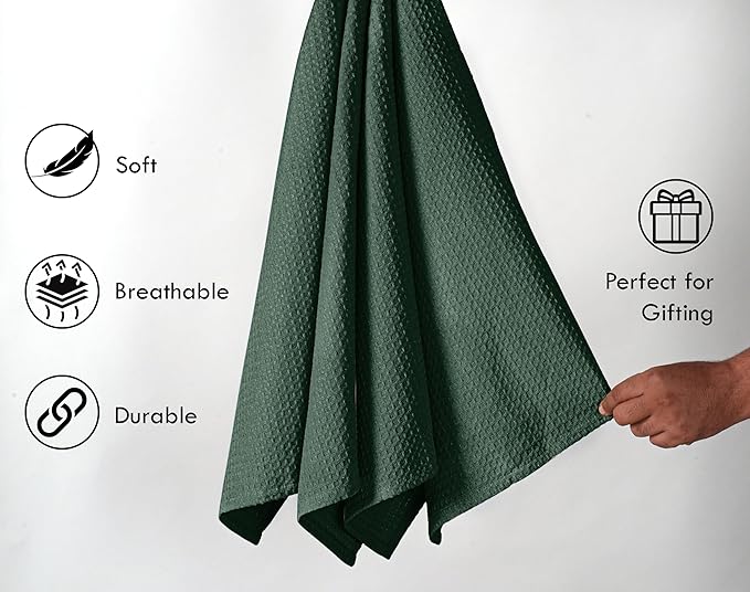 Olive Green Waffle Dishcloths, 12"x12", Durable, Soft, Absorbent, 100% Cotton, Quick Drying, Reusable, Machine Washable, Ideal for Cleaning, Multipurpose Towels, Set of 12