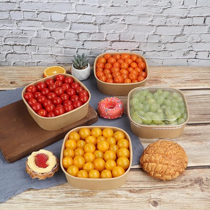 34 oz Disposable Kraft paper bowls with lids,Food containers Soup Bowls Party Supplies Treat Bowls 50 Pack