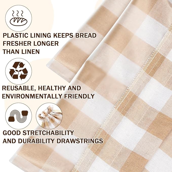 2 Pcs Linen Bread Bags for Homemade 13 x 17 Inches Sourdough Bread Container Reusable Linen Storage Bag with Plastic Saver Natural Large Storage for Artisan Bag(Classic Style)