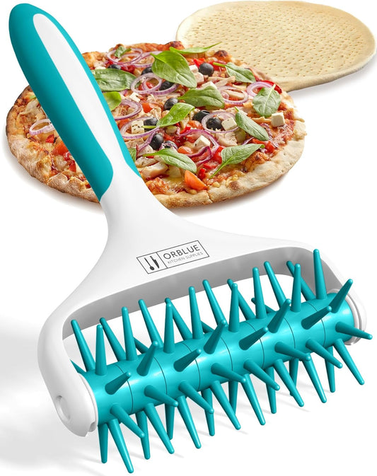 Orblue Pizza Dough Docker, Pastry Roller with Spikes, Pizza Docking Tool for Home & Commercial Kitchen - Pizza Making Accessories that Prevent Dough from Blistering, Aqua