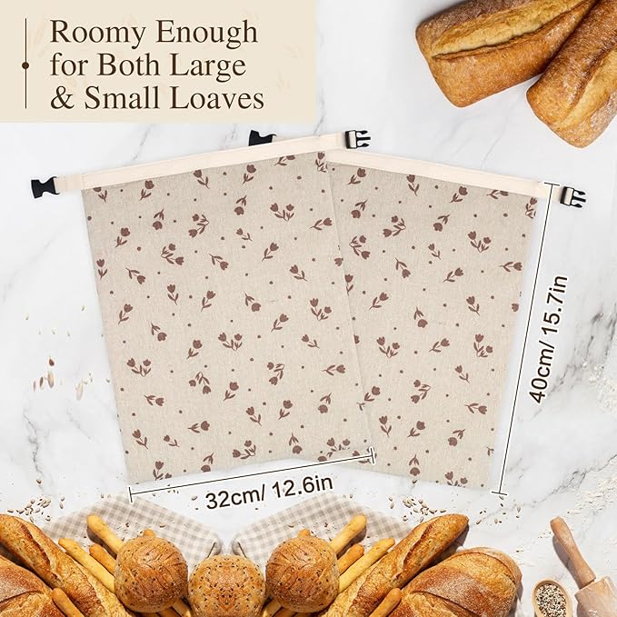 Sourdough Bread Bags for Homemade Bread 2 Pack, Cotton Beeswax Bags, Reusable Breads Bag, Sourdough Bag