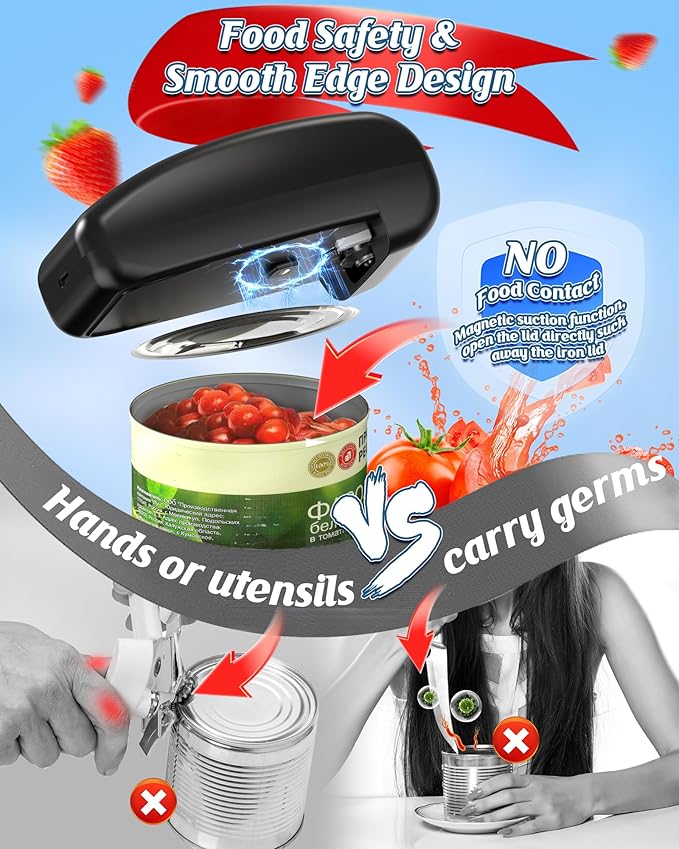 Electric Can Opener with LED Display, Rechargeable Automatic Can Opener Fit Almost Sizes, One-Touch Hands Free Can Opener Electric for Seniors with Smooth Edge, Food Safety Portable Kitchen Gadgets
