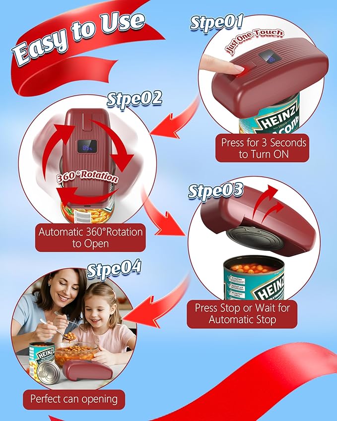HuiJuKeJi Countertop Electric Can Opener, Rechargeable Automatic Can Opener LED Display Fit Almost Sizes, One-Touch Can Opener Electric Kitchen Gadget for Seniors Smooth Edge, Food Safety Camping
