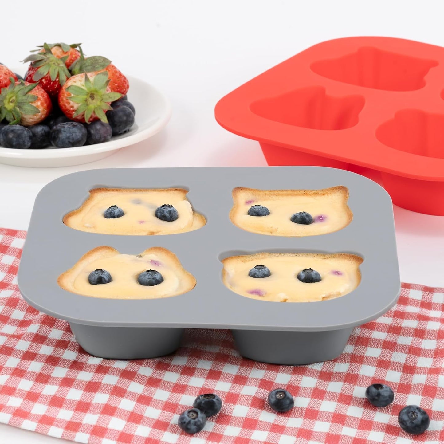 Li&Zhao Silicone Muffin Pans for Baking - 2 PCS Thick Silicone Cupcake Pan Animal Silicone Egg Bite Molds Silicone Muffin Cups Mini Cupcake Pans for Making Muffin Cakes,Tart,Festival