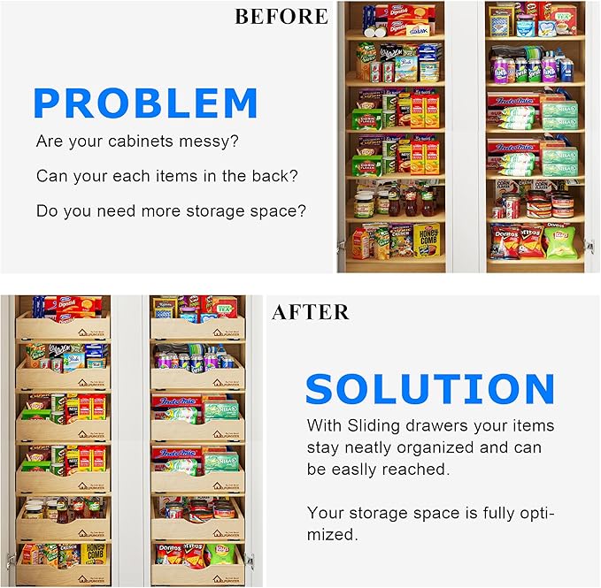 WelFurGeer Pull Out Drawers for Kitchen Cabinets, Cabinet Organizer, Pot and Pan Organizer Cabinet, Slide Drawer (20''W) B24 (20''W x21''D)