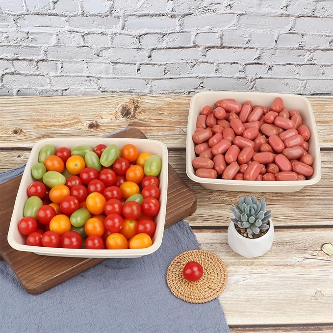 34 oz Square Disposable bowls with lids,Sugarcane Fibers Bowls take away food containers Plant Fibers Freezer Safe 25 Pack