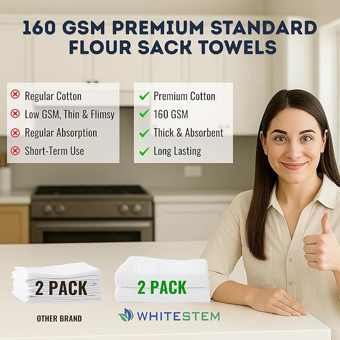 Flour Sack Towels | Tea Towel for Crafts| Kitchen | Dish | Cotton Blank Towel for Embroidery| Baking Bread Proofing Linen Cover| Thick Absorbent Quick Dry | 2 Pack 18"x28" White