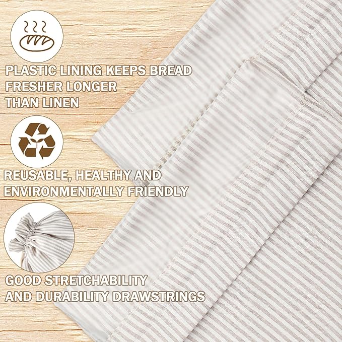 2 Pcs Linen Bread Bags for Homemade 13 x 17 Inches Sourdough Bread Container Reusable Linen Storage Bag with Plastic Saver Natural Large Storage for Artisan Bag(Retro Style)
