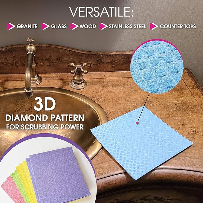 Swedish Dishcloths for Kitchen – Absorbent Kitchen Towels and Dishcloths Sets - Reusable Paper Towels - Dish Cloths for Washing Dishes and Cleaning Kitchen – Cellulose Sponge Cloths