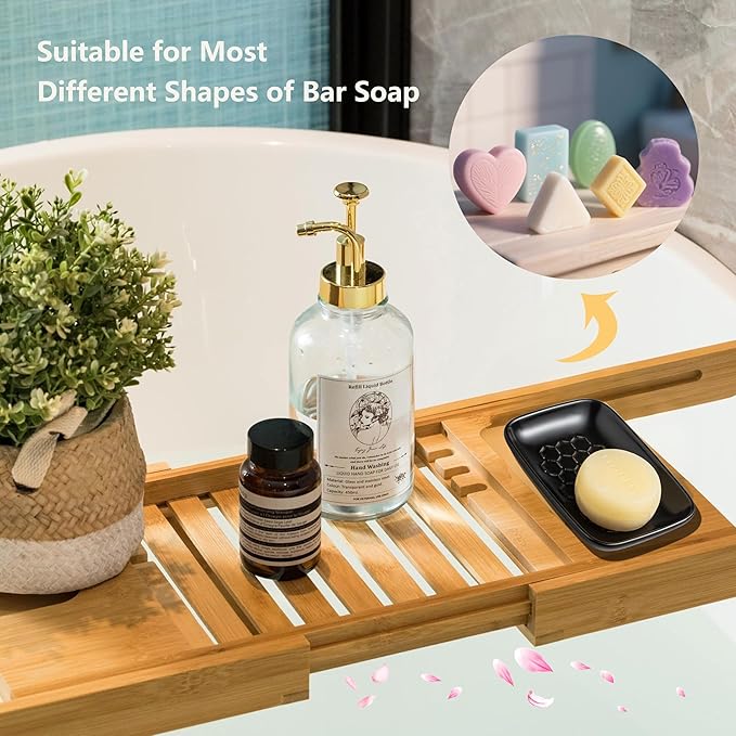 Gomakren Soap Dish for Shower, Bar Soap Holder, Ceramic Soap Dishes for Bar Soap, Halloween Sponge Holder Soap Saver Soap Tray for Bathroom Kitchen Sink, 5.5 Inch, Black
