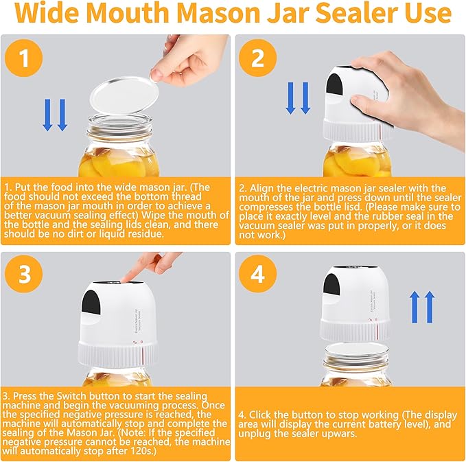 3 in 1 Electric Mason Jar Vacuum Sealer Kit, Auto Stop Jar Vacuum Sealer for Mason Jar Wide & Regular Mouth & Sous Vide Bags Compact vacuum sealer for Food White