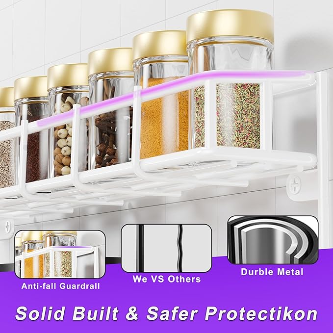 SUFAUY Wall Mounted Spice Rack, 6 Tier Heavy-Duty Metal Shelf for Kitchen Pantry, White