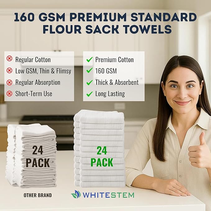 Flour Sack Towels | Tea Towel for Crafts| Kitchen | Dish | Cotton Blank Towel for Embroidery| Baking Bread Proofing Linen Cover| Thick Absorbent Quick Dry | 24 Pack 18"x28" Natural