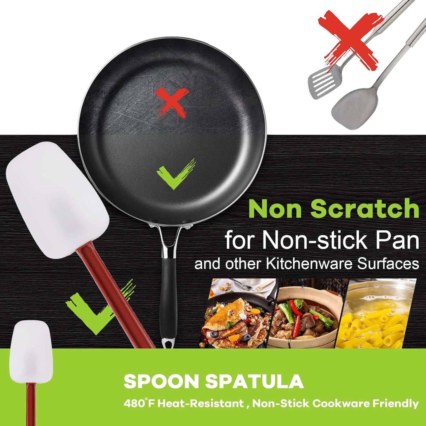 Commercial Spoonula Rubber Spatula Set, High Heat Spatula Spoon 9.5 Inches, Commercial Spatula for Cooking, Rubber Spatula Set Resistant to 500℉ (2 Spoonulas 14"/M)