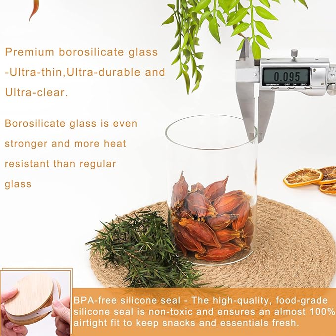 Glass Food Storage Containers Jars with Airtight Bamboo Lid 20 oz 9 pcs, 590 ml Pantry Organization Jar, Glass Terrarium with Lid, Spice, Flour and Sugar Container, Canister Set for Kitchen Counter