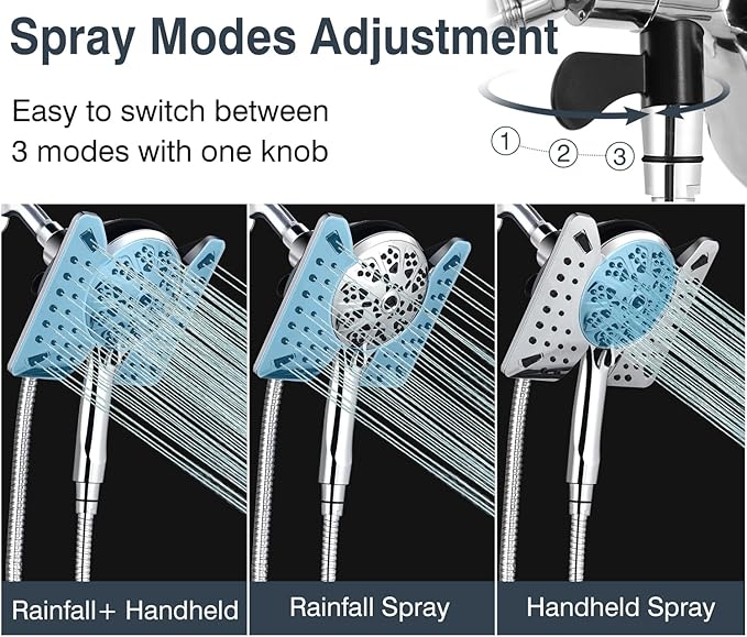 1.8 GPM Shower Head with Handheld: 2-in-1 High Pressure Shower Heads with Handheld Spray Combo 7.5" Rain Shower and 10 Spray Settings Handheld Shower Head, Detachable Showerhead with Hose