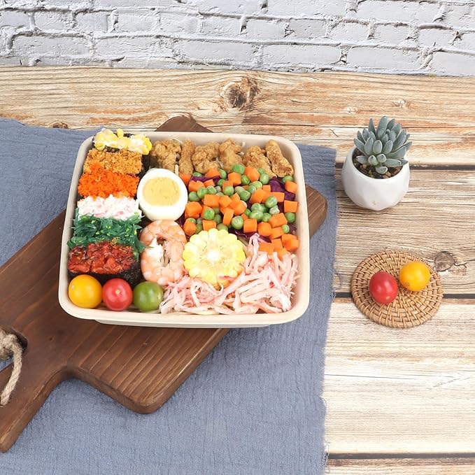 34 oz Square Disposable bowls with lids,Sugarcane Fibers Bowls take away food containers Plant Fibers Freezer Safe 25 Pack