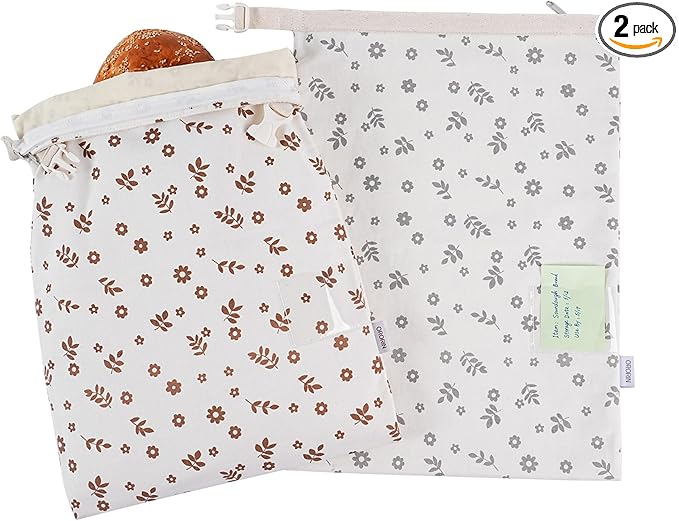 ORORIN Beeswax Bread Bags for Sourdough,Reusable Linen Waxed Sourdough Bread Bags for Homemade Bread,Bread Storage Container to Keep Fresh,Zipper Freezer Bags,Sourdough Accessories (2-Pack)
