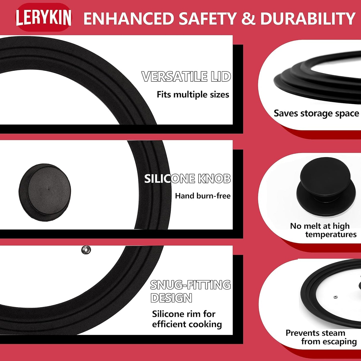 Tempered Glass Lid Set of 2 - Universal Lids with Heat Resistant Silicone Rim for Pots, Pans and Skillets - Pan Cover Replacement Lids Fit 6.5", 7", 8" and 9.5", 10", 11" Diameter Cookware