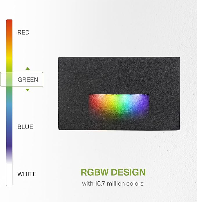 ASD LED Recessed Step Light Fixture, Outdoor & Indoor Tread Lighting | RGBW, Smart, Waterproof, ETL Listed | 3W 60LM RGB-2700K-6500K 120V | Staircase Hardwired Illumination | Black, 24 Pack