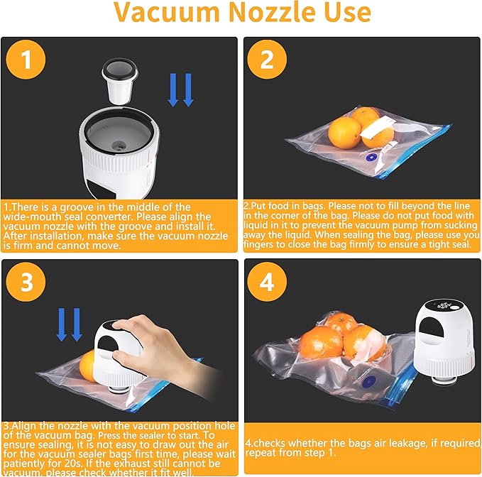 3 in 1 Electric Mason Jar Vacuum Sealer Kit, Auto Stop Jar Vacuum Sealer for Mason Jar Wide & Regular Mouth & Sous Vide Bags Compact vacuum sealer for Food White