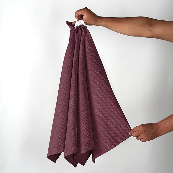 Burgundy Wine Waffle Kitchen Towels, 16x26 Inches, Absorbent, and Durable, 100% Cotton, Reusable, Quick Drying, Ideal for Drying Dishes, Cleaning, Multipurpose Use, 4 Pack