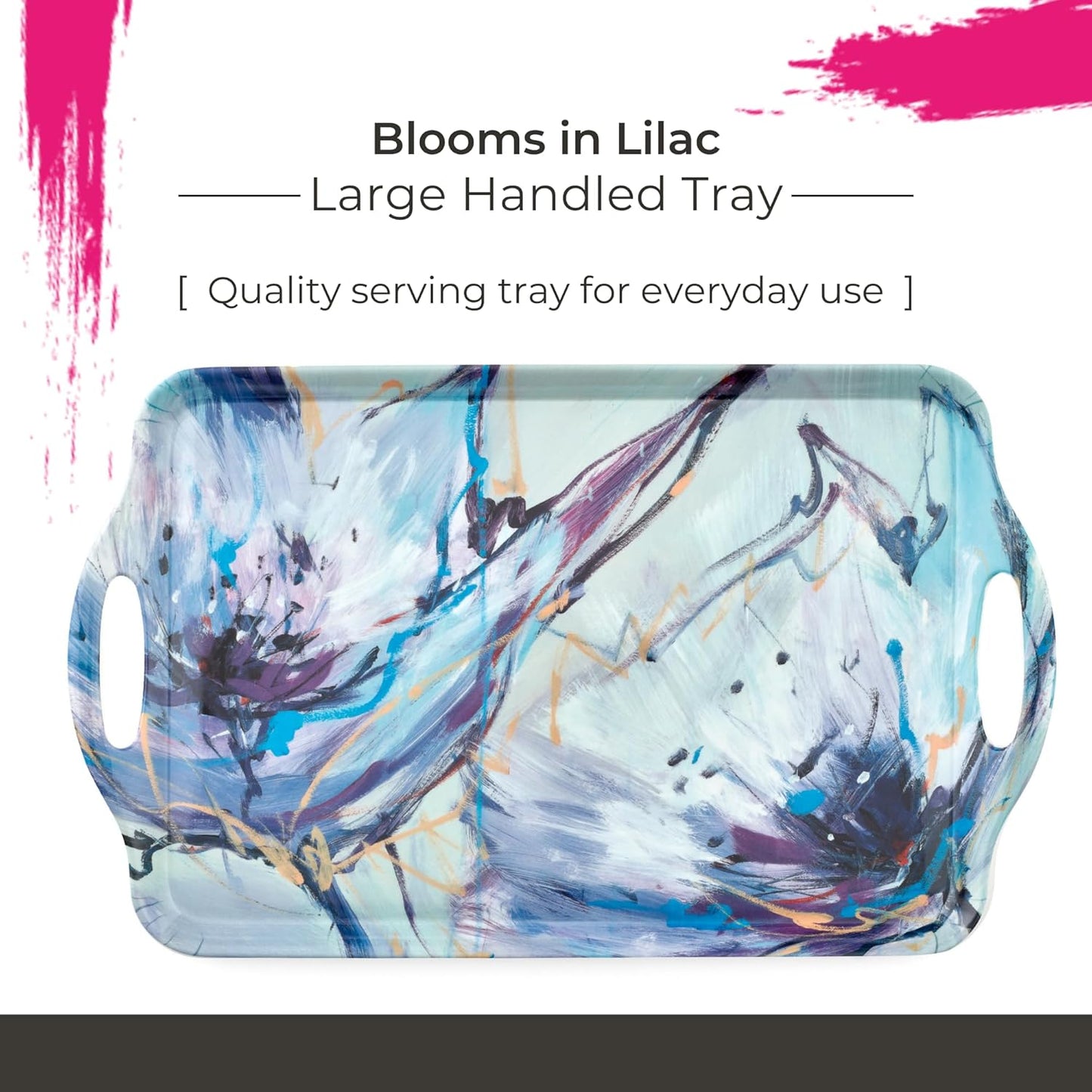 Pimpernel Blooms in Lilac Large Handled Tray - Rectangular Melamine Serving Tray, Soft Purple Floral Design & Side Handles - Dishwasher Safe Platter for Snacks Breakfast or Decorative Table Display