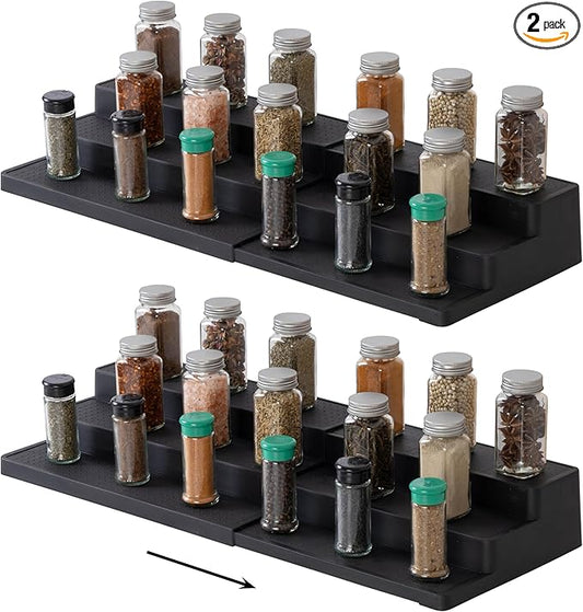SIMPLEMADE 3-Tier Spice Rack Organizer - Versatile Storage Shelf for Kitchen, Bathroom, Bedroom & Office, Set of 2, Expandable Black