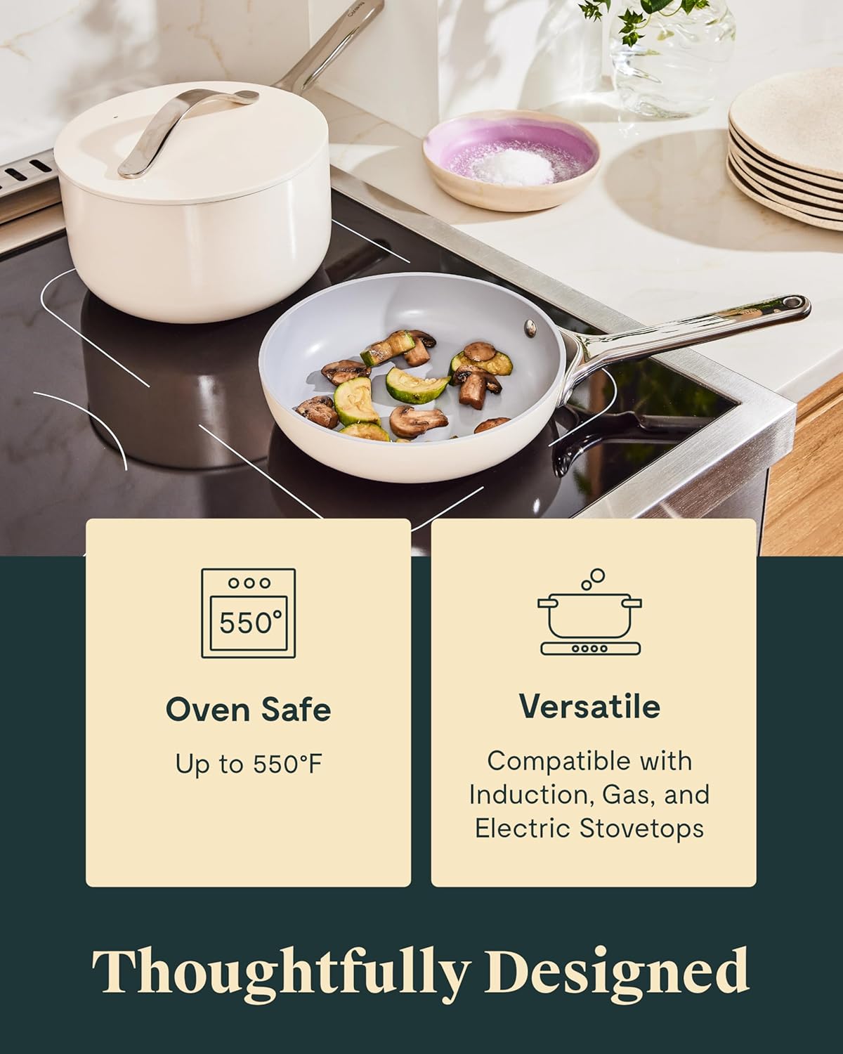 Caraway Mini Cookware Set - Non-Stick Ceramic Fry Pan (1.05 qt, 8") Sauce Pan (1.75 qt) & Storage Rack - Non Toxic, PTFE & PFOA Free - Oven Safe & Stovetop Agnostic (Gas, Electric & Induction) - Black