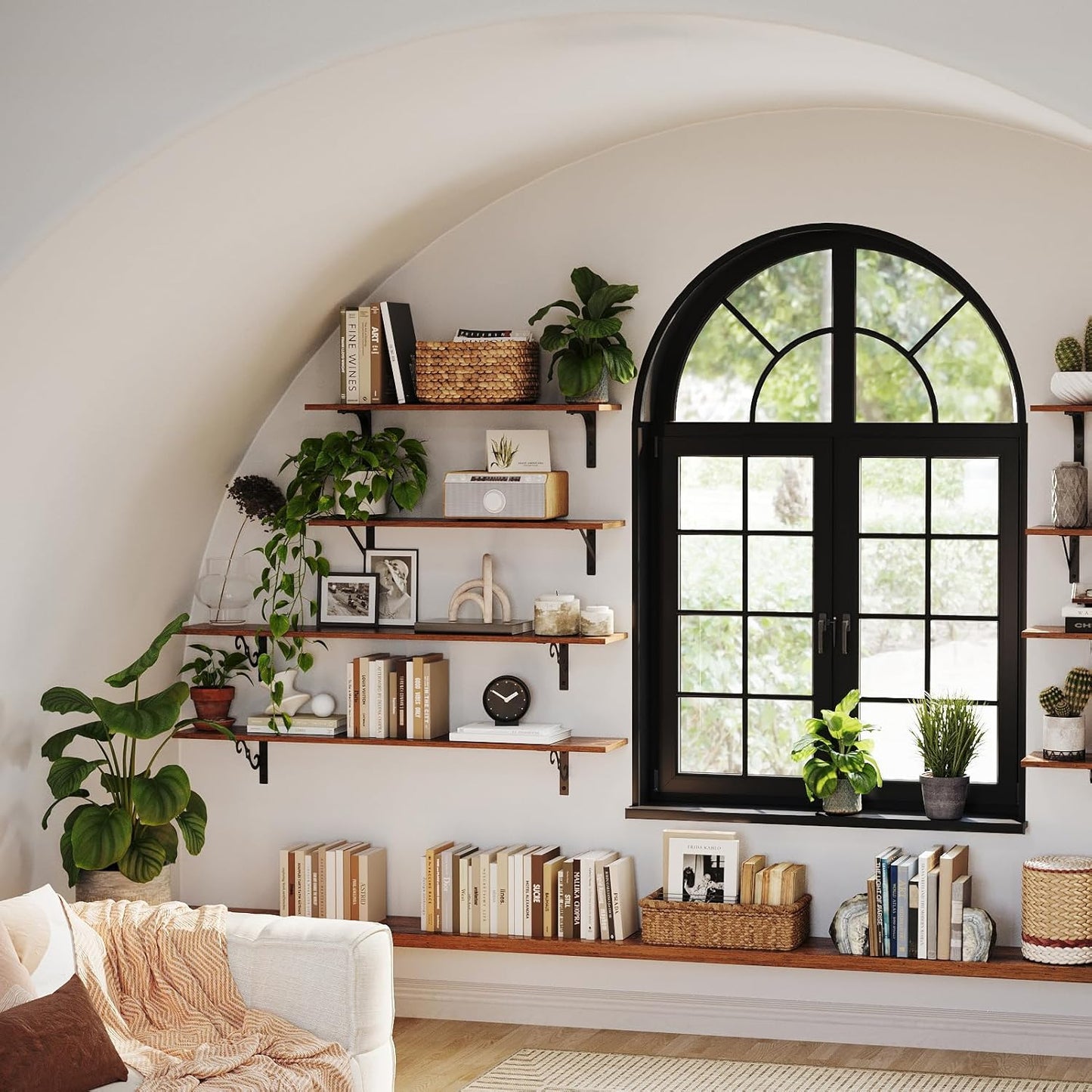 DINZI LVJ Long Wall Shelves, 55.1" Large Floating Shelves Set of 2, Wide Display Shelf Wall Mounted with Brackets, Easy Hanging for Living Room, Toilet, Office, Bedroom, Rustic Brown