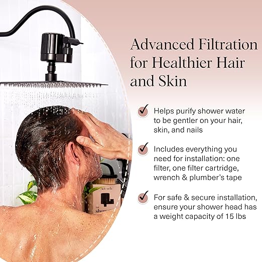 Kitsch Shower Head Filter for Hard Water – Shower Filter with KDF-55 & Calcium Sulfite, Helps Reduce Chlorine & Impurities, Water Softener - Bathroom Accessories for Healthier Hair & Skin - Black