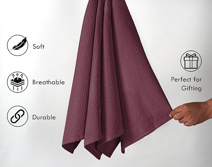 Burgundy Wine Waffle Dishcloths, 12"x12", Soft, Absorbent, and Durable, 100% Cotton, Reusable, Quick Drying, Ideal for Drying Dishes, Cleaning, Multipurpose Use, 12 Pack