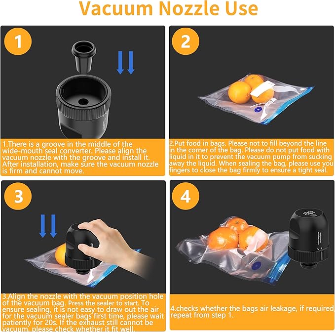 Mason Jar Vacuum Sealer Kit, 3 in 1 Auto Stop Electric Jar Vacuum Sealer for Mason Jars for Wide & Regular Mouth Mason Jars & Sous Vide Bags, Portable Compact Vacuum Seal for Jar Food Storage Black