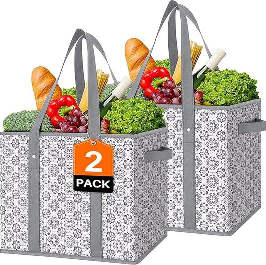 WISELIFE Reusable Grocery Bags [2 Pack],Large Grocery Tote Bag Water Resistant Shopping Bags Foldable Grocery Bag for Clothes,Shoes and Picnic