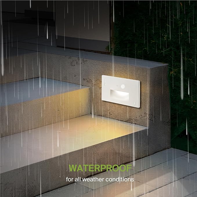 ASD LED Recessed Step Light Fixture, Dusk To Dawn Outdoor Tread Lighting | 3CCT, Motion Sensor, Photocell, Waterproof, ETL Listed | 3W 120LM 3000K-5000K 120V | Staircase Hardwired Illumination | White